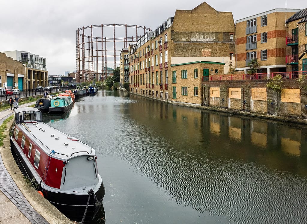Gas works on the canal in Camden in London