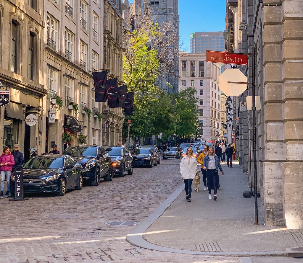People walking on the sidewalk in Montreal, Canada